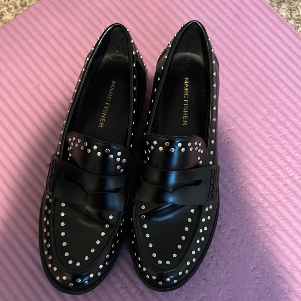 Marc Fisher Black and Silver Studded Flats